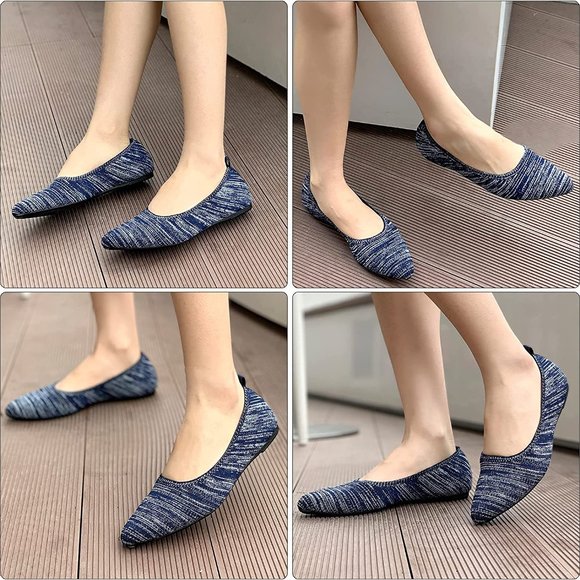 Blue & White Marled Pointed Toe Knit Texture Ballet Flats  NEW!! - Picture 11 of 11